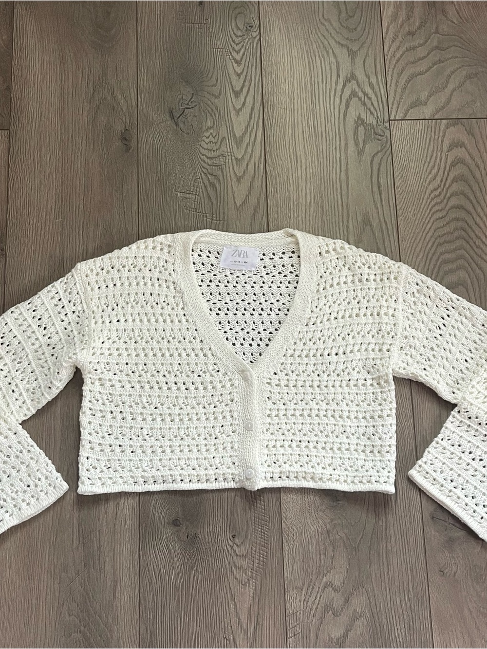 ZARA Crochet Knit V-Neck Cropped Girls Size 13-14 Cardigan Sweater